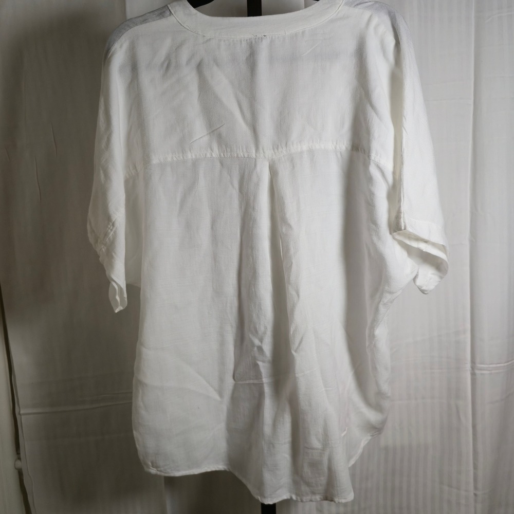 bobi Los Angeles Womens L Cotton White ButtonUp Blouse Dolman short Sleeve Shirt - Picture 7 of 12